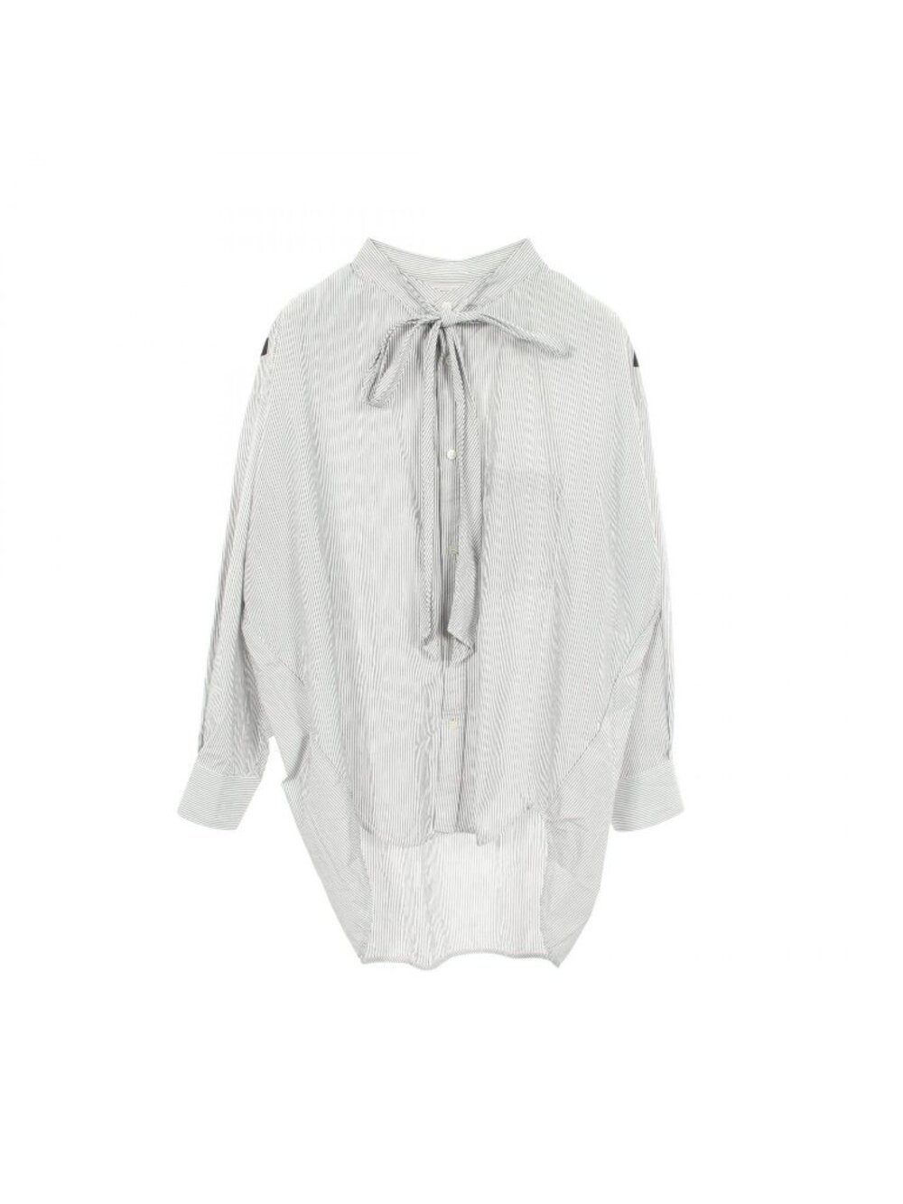 Balenciaga Back Logo Striped Bow Tie Long Sleeve Cotton Shirt